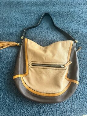 Oryany Leather Hobo Shoulder Bag in Tan, Brown & Mustard